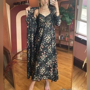 Vintage 70s Handmade Nightdress Slip and Robe 2 Piece Sleepwear Set XS/S